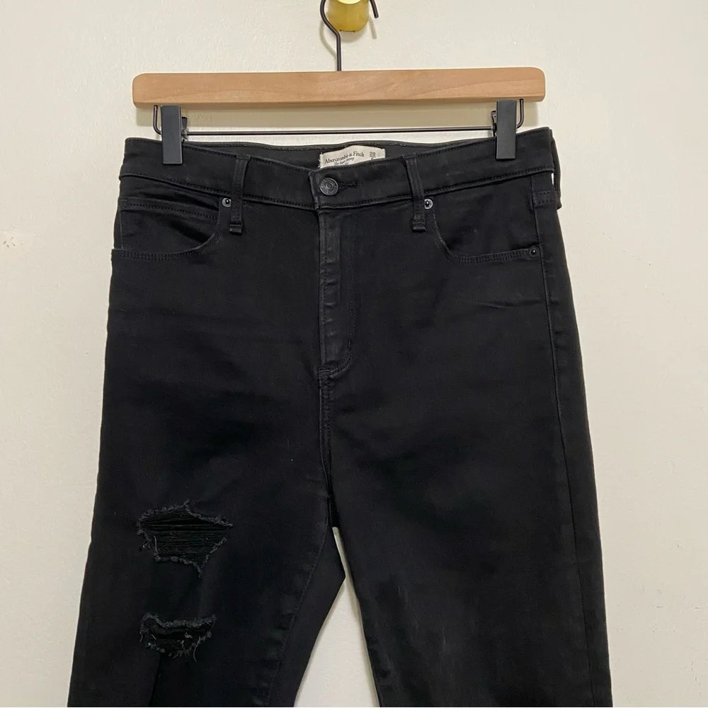 Abercrombie & Fitch The Super Skinny High Rise Black Distressed Jeans